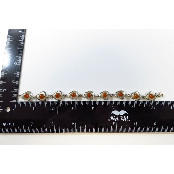 7 3/4" Modernist Sterling Silver Amber Cabochon Bracelet Lobster Clasp - Picture 11 of 12